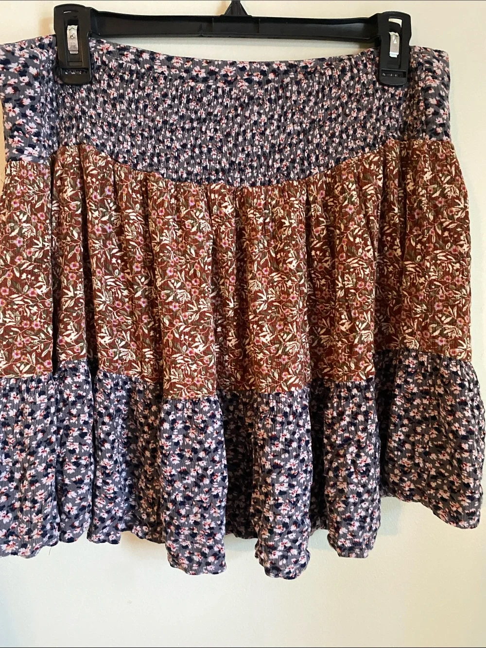 Natural Life Floral Navy Smocked Skirt in Navy, Rust & White